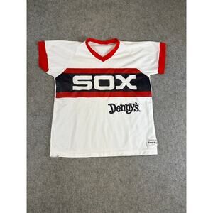 VTG Chicago White Sox Dennys Shirt Youth White Sand Knit MLB Ringer Jersey XL